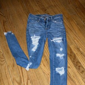 American Eagle Outfitters Women's Blue Distressed Skinny Jeans